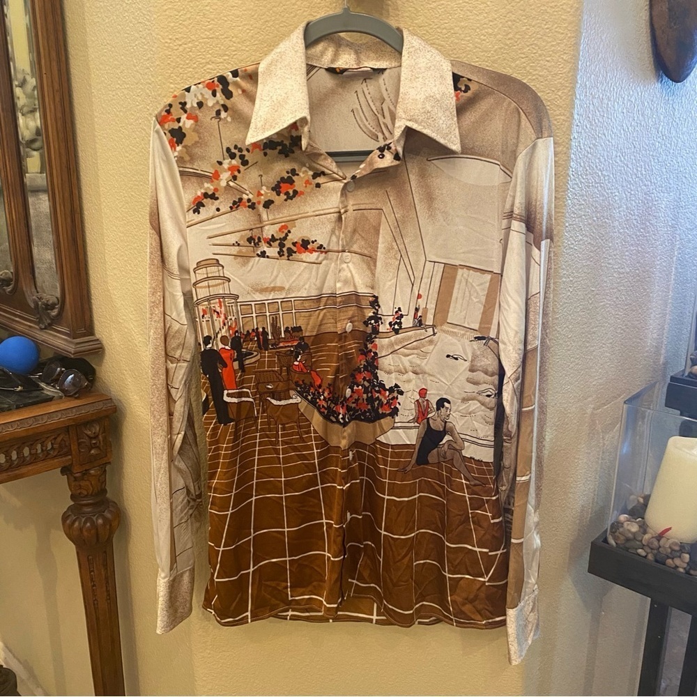 Vintage NIK NIK Women People Floral Graphic Button Long Sleeve Top-Medium-RARE!